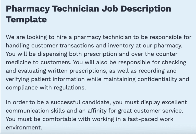 Pharmacy Technician Job Description Detailed List 2024   Pharmacy Technician Job Description Template 768x523 